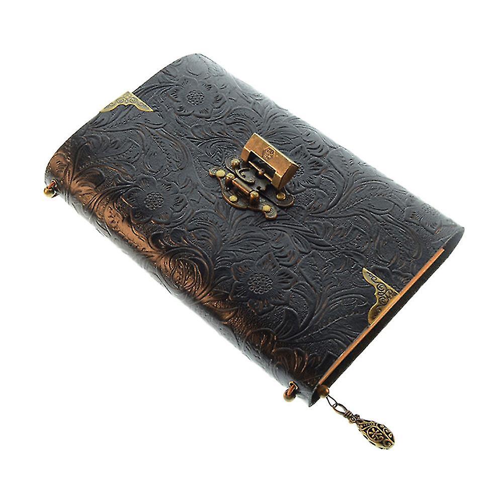 1pc Notebook Creative Diary Leather Memo Daily Notepad With Lock For Meeting Travel Writing (black)
