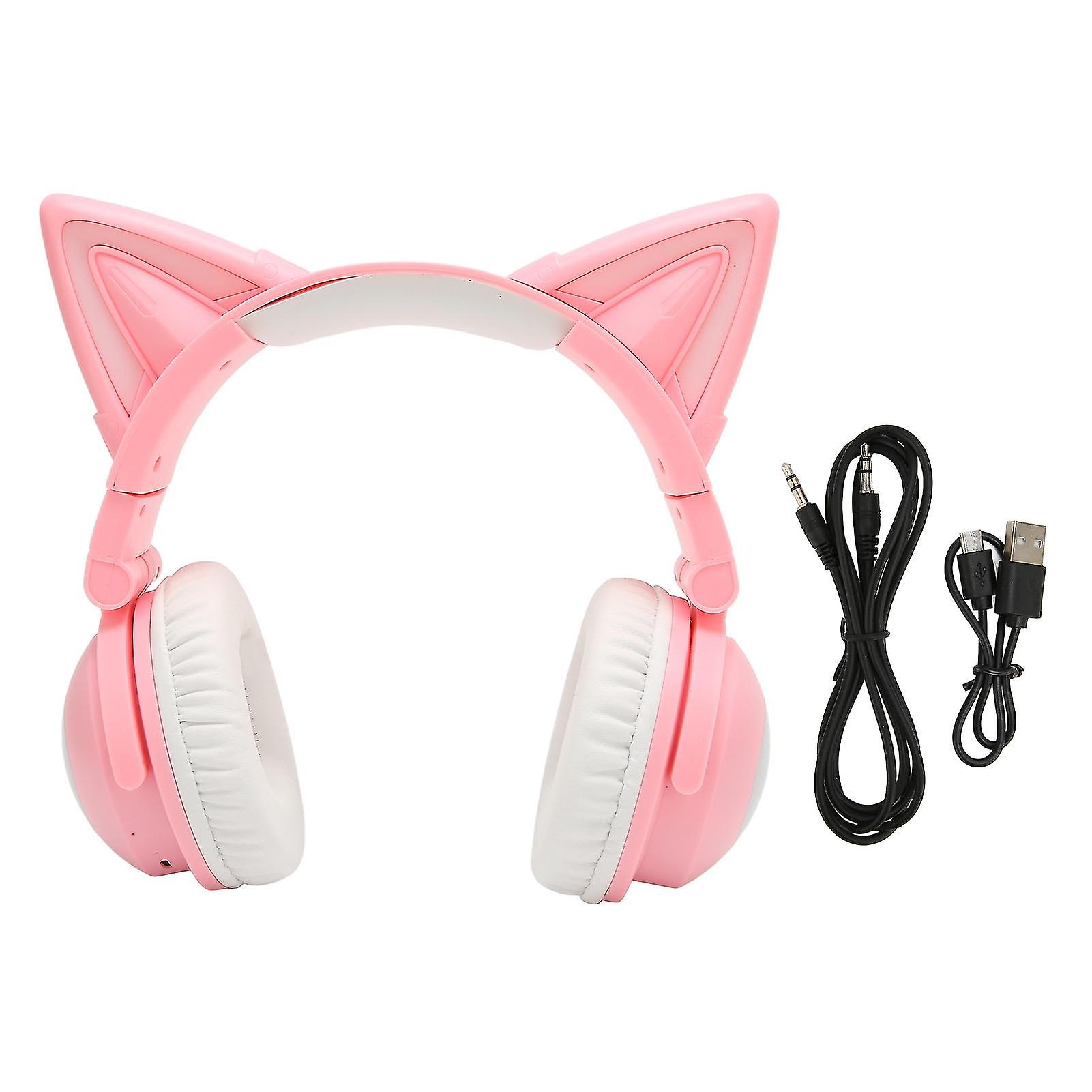 Cute Cat Ear Bluetooth Headset: Stereo Sound, LED, Adjustable, Built-in Mic, Pink