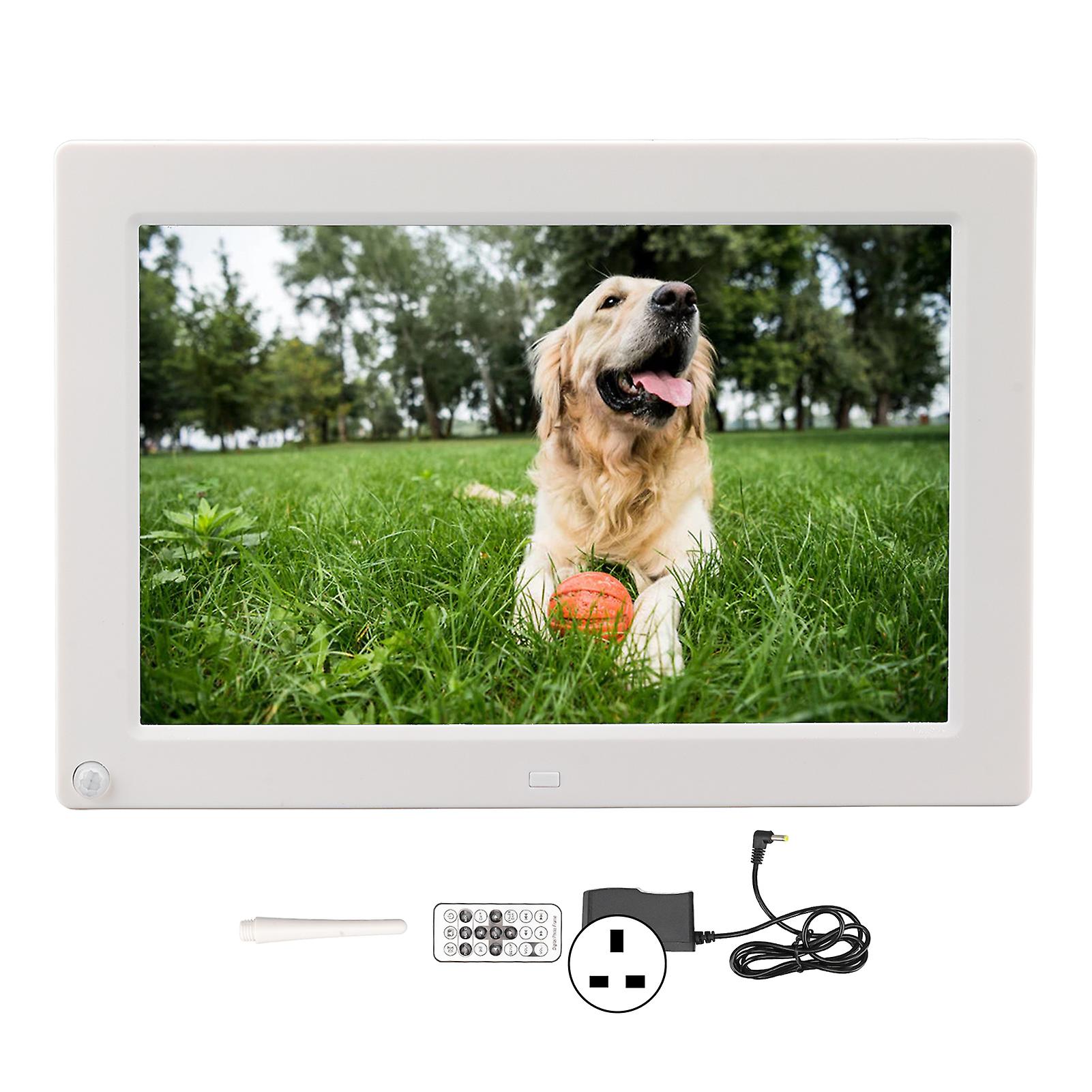 10" HD Digital Photo Frame - Motion Sensor, Remote, Music & Slideshow, UK Plug, White