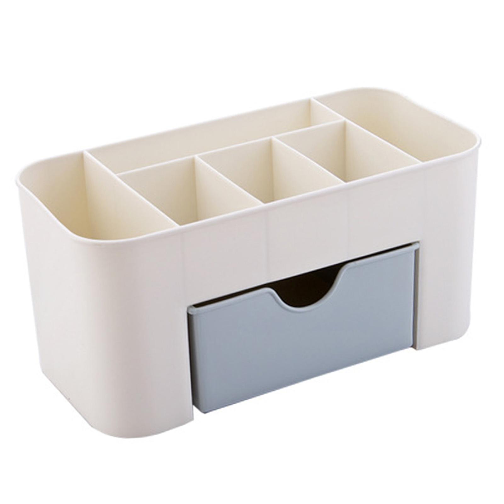 Cosmetics Makeup Organizer PP Multifunctional 6 Compartments Makeup Desk Organizer with Drawer Blue