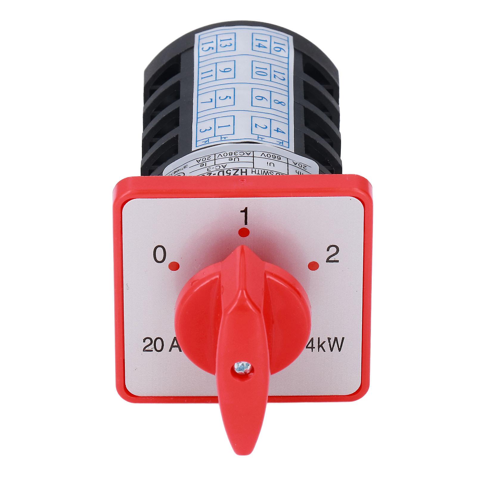 3 Position 4 Terminals Rotary Selector Switch BERM Cam Changeover, AC380V 20A for Mounting Control