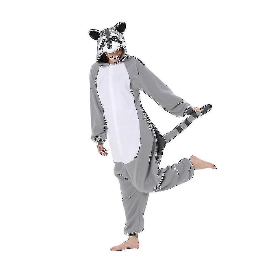 Procione Costume Per Adulti Animale Corpo intero Pigiama Halloween Natale Pezzo unico Grigio chiaro S