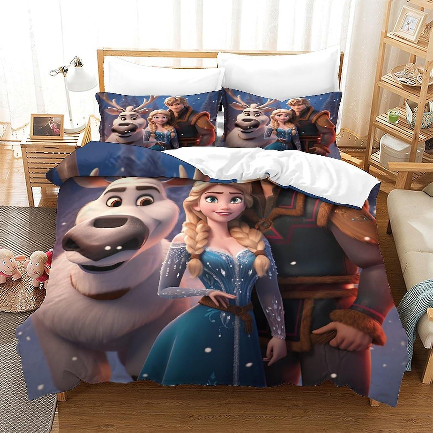 HOUKIG Frozen Christmas Winter Dimensional Printed Microfibre Duvet Cover And Sheet Set, Soft And Beautiful Microfibre Pillowcases, with Invisible Zip