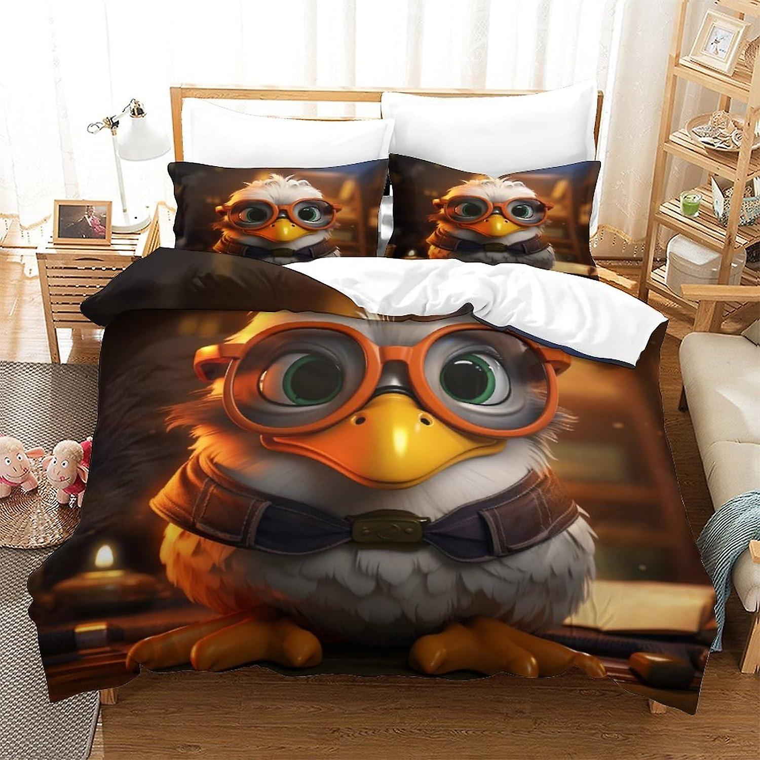 HOUKIG 3 Piece Little Yellow Duck Comforter Set 3D Cute Printed Bedding Comforter Set with Zip Closure for Girls, Super Soft Microfibre Bedding