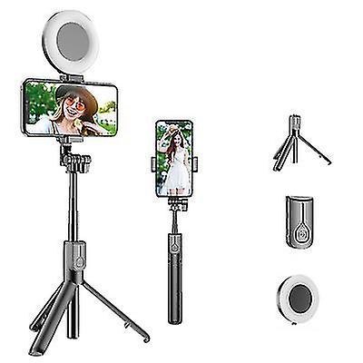 1 Light Black Bluetooth Selfie Stick Led Ring Light Extendable Handheld Live Tripod Az16468