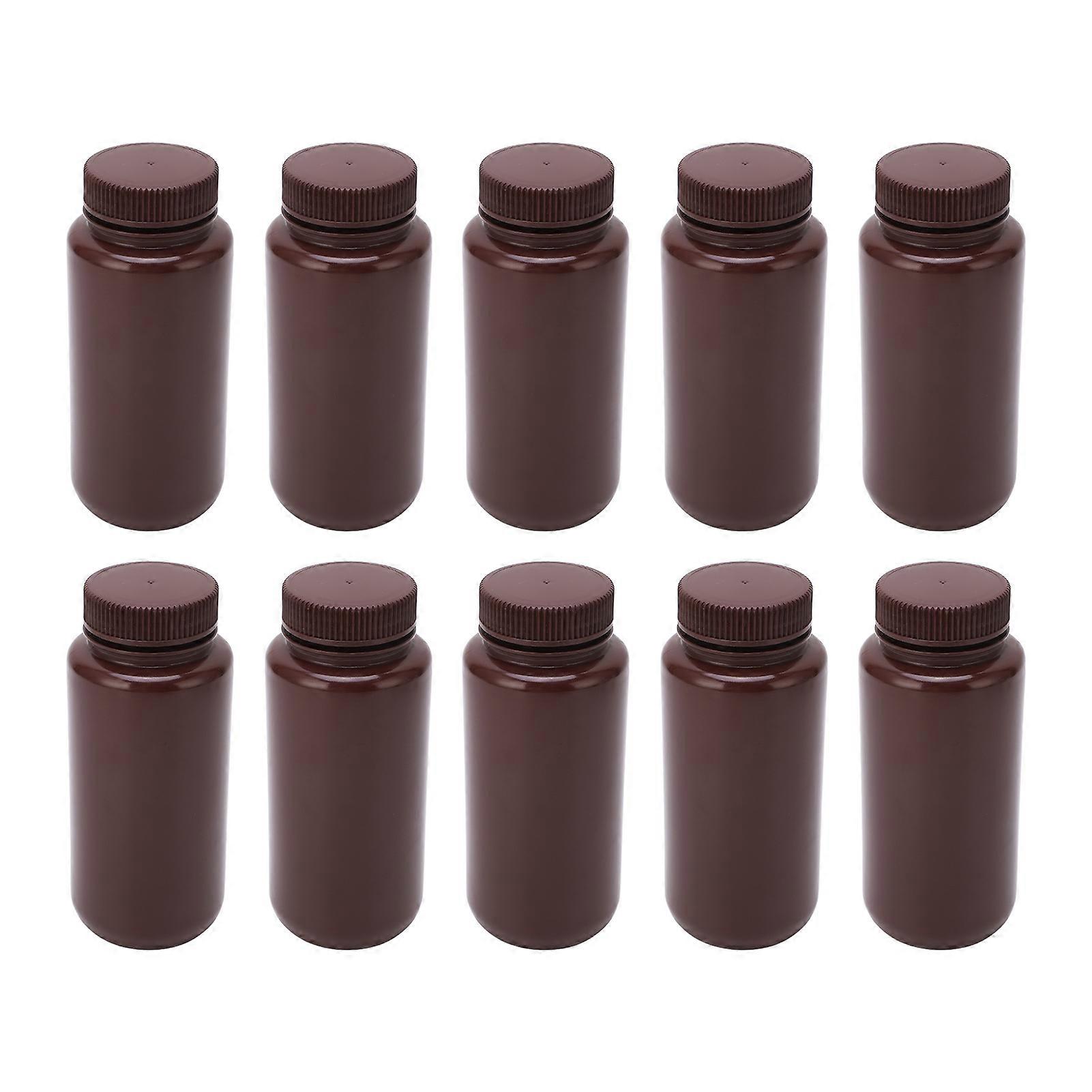 10PCS 500ml Brown Jar with Sealing Lid Plastic Wide Mouth Liquid Container for Reagent Sample