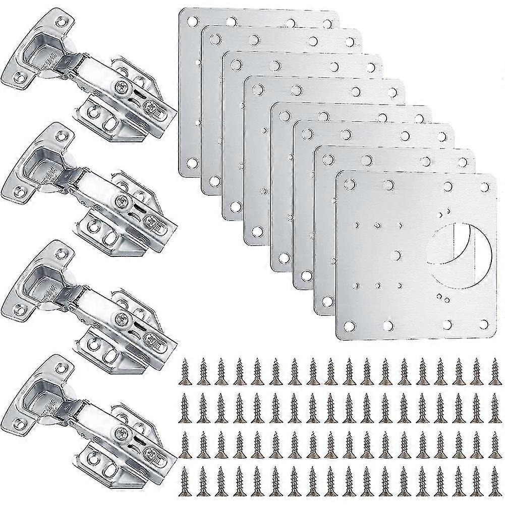 4 Pcs Cabinet Hinges And 8 Pcs Hinges Repair Plates,kitchen Hinge
