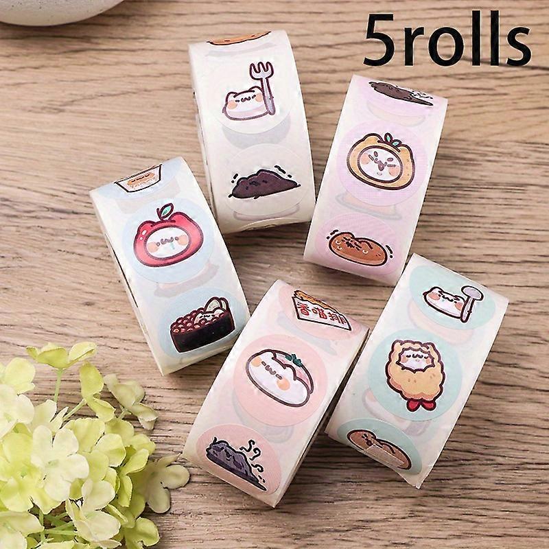 2500pcs Japanese Food Chicken Cutlet Cat Round Seal Stickers - Reusable, Self-Adhesive, Semi-Matte Finish, Cartoon Pattern, Plastic Surface Compatible