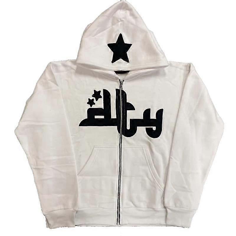 Αστέρι Επιστολή Εκτύπωση Hoodie Άνδρες Μόδα Φερμουάρ Μέχρι Μακρύ Μανίκι Oversized Σακάκι Παλτό Harajuku Γοτθική Κουκούλα Φούτερ - Εφηβικά Ρούχα
