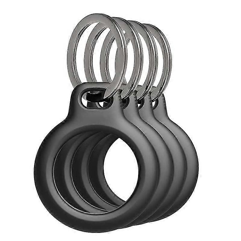 Jianghuo Airtag Case With Key Ring (Secure Holder Protective Cover For Air Tag With Scratch Resistance Accessory)4-Pack,Black