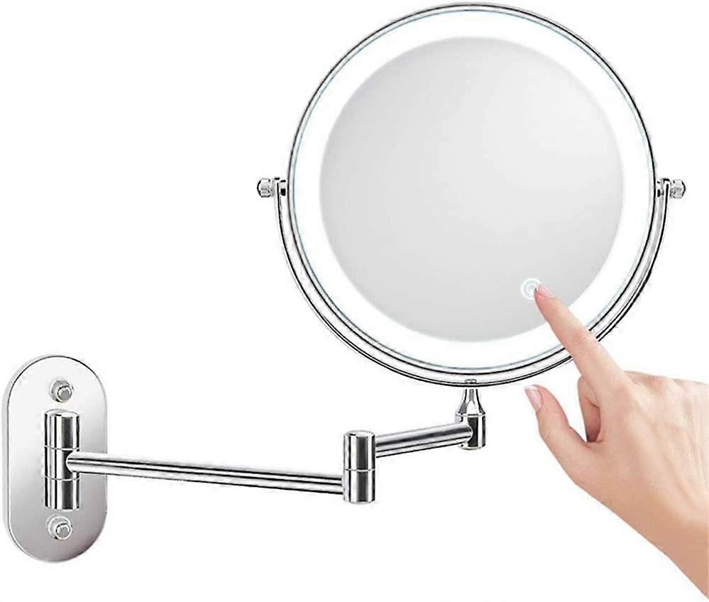 8 Inch Wall Magnifying Mirror x10 LED Makeup Mirror with 0.5 Hour Auto Power Off Powered by 4 AAA Batteries (Not Included) Ideal for bathrooms