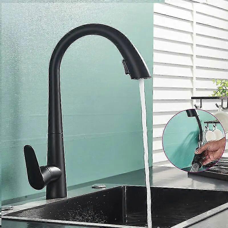 High qualityBlack Chrome Kitchen Faucet Embedded Pull Out Hot Cold Mixer Crane Tap Free Rotation Spray Stream Nozzle Deck Mount Chrome Color