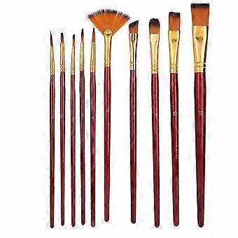 10pcs Nylon Hair Drawing Brush Variety Style Wooden Paintbrush Set for Gouache Oil PaintingBurgundy YEMAA