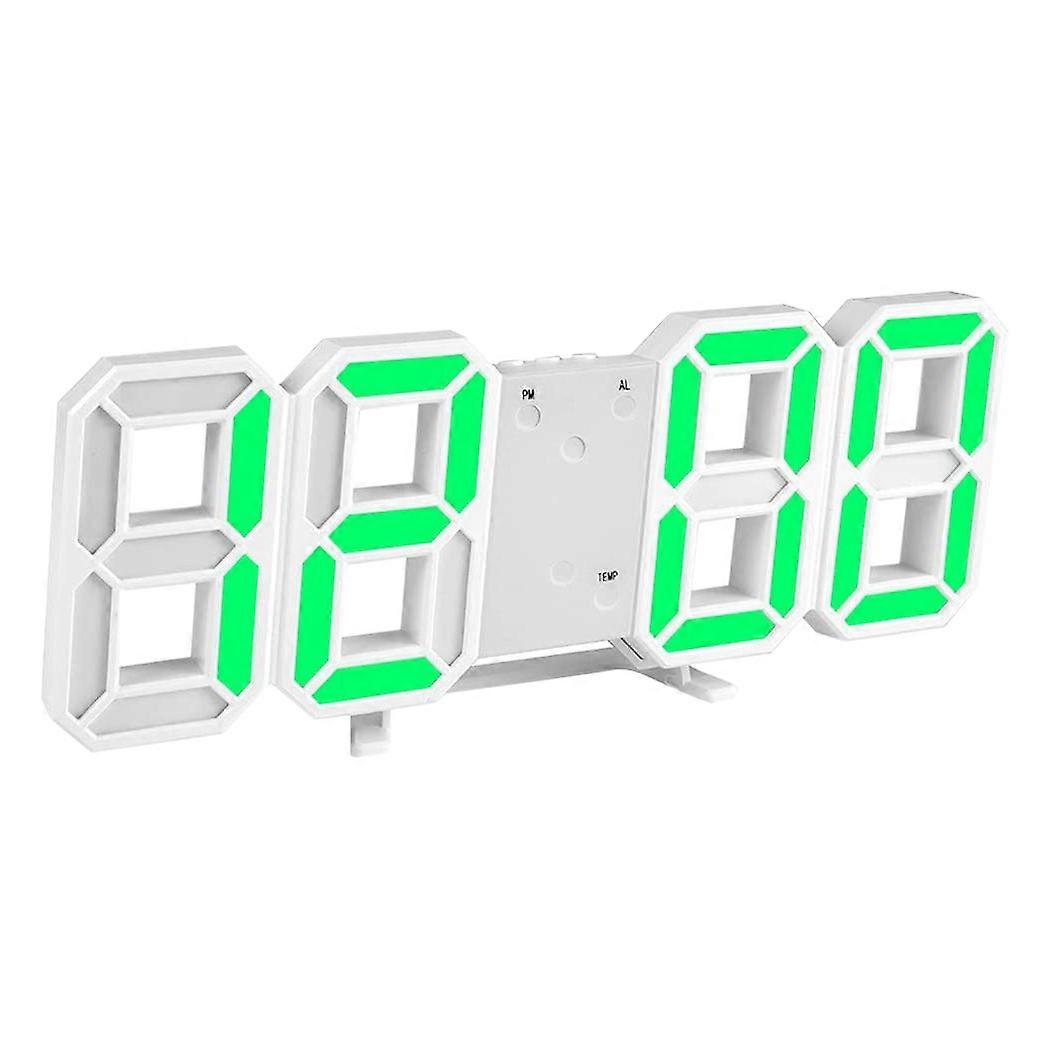 LED digital väckarklocka modern 3d elektronisk sängbord bord väggklockor snooze temperaturdisplay för sovrum, grön