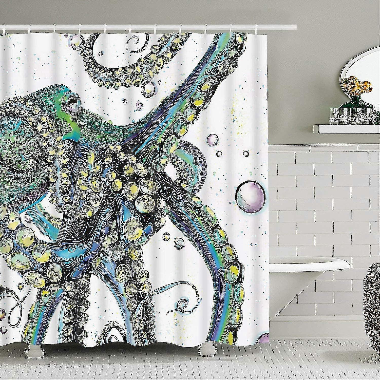 Bathroom Shower Curtain Colorful Octopus Shower Curtains,with 12 Hooks-Yvan