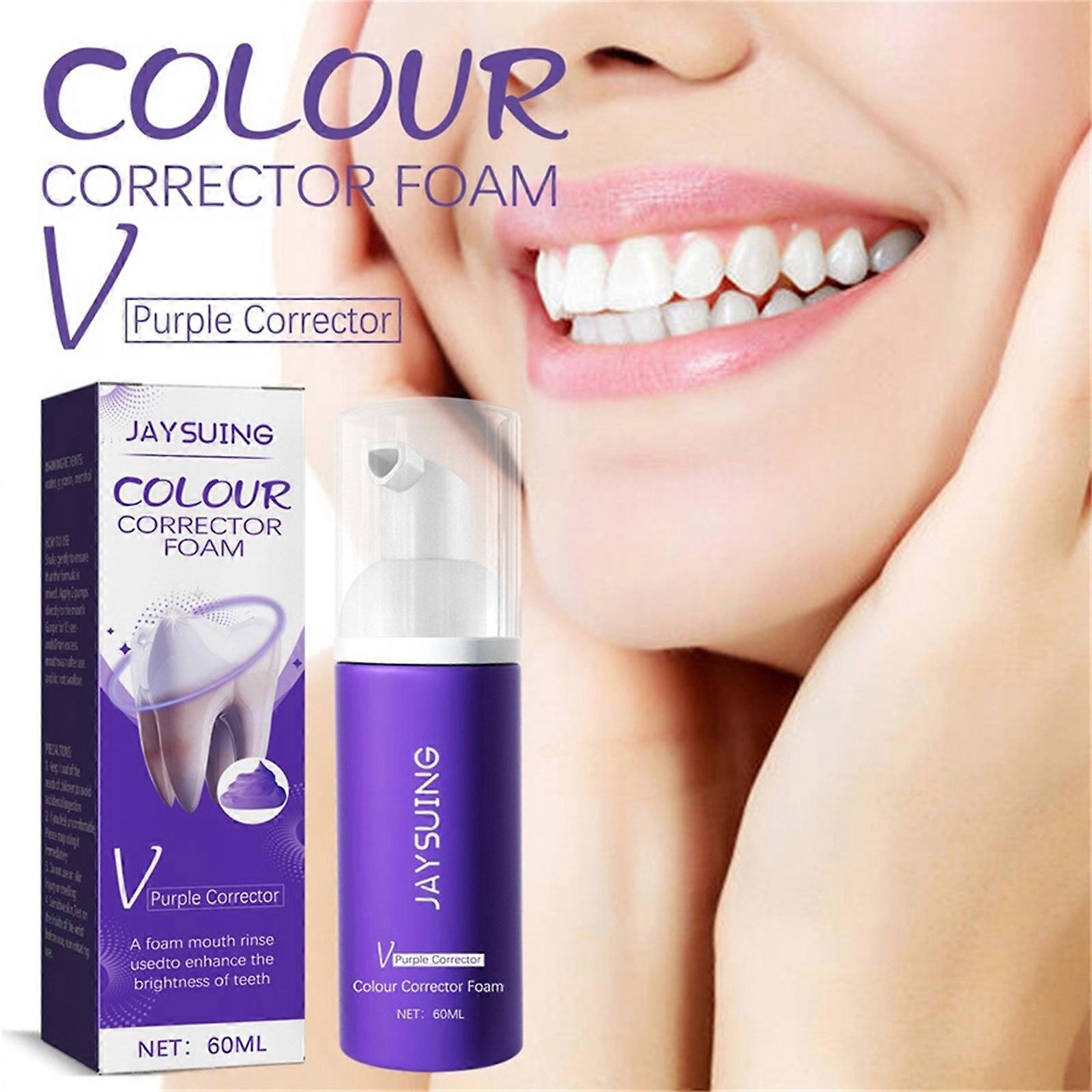 60ML Foam Color Corrector, Purple Tooth Whitening Tooth Stain Removal, Tooth Whitening Booster,, Tooth Color Corrector