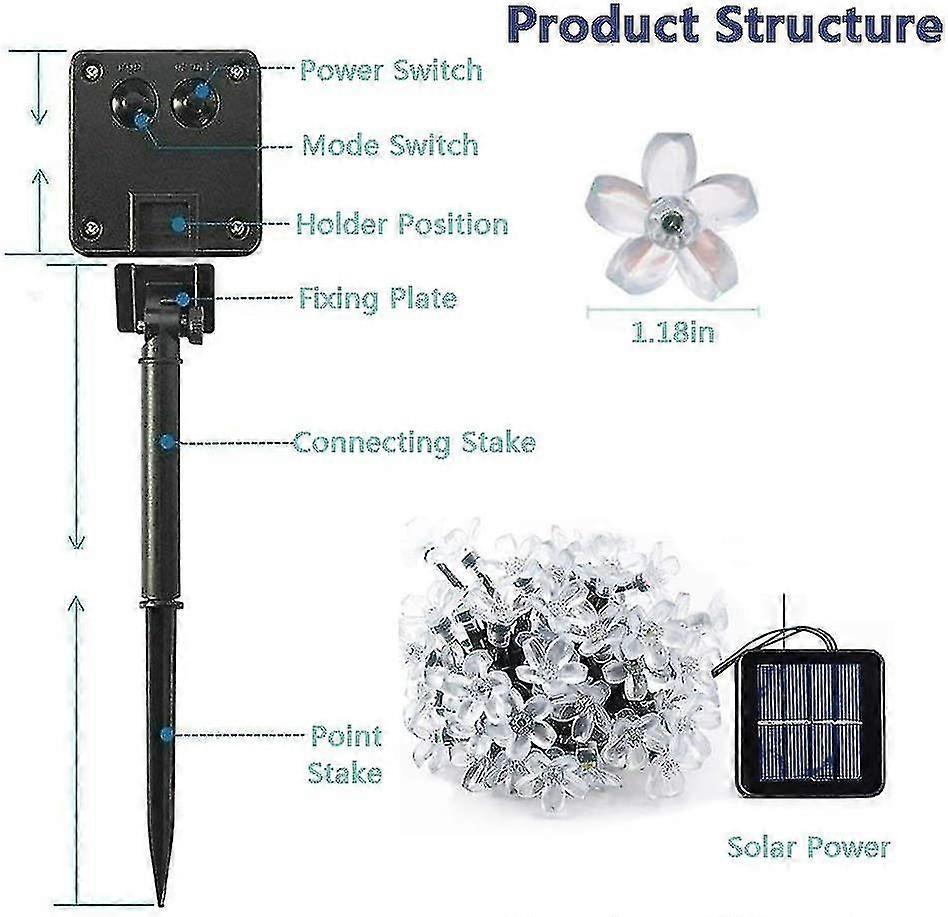 Solar String Lights Garden, 9.5m 8 Modes 50 Led Blossom Solar Powered Fairy Lights Waterproof Outdoor Flower String Lights