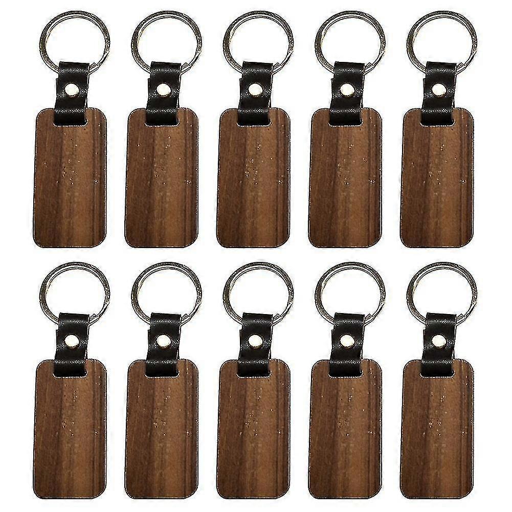 Compatible Withcompatible With10pcs Wooden Keychain Rectangular Collectible Key Ring Car Bag