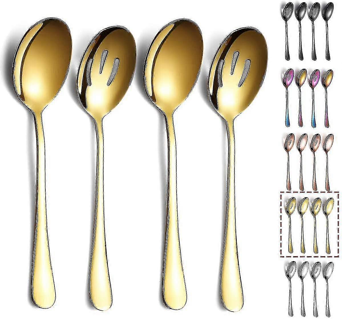 Serving Spoons, 2serving Spoons And 2slotted Spoons,serving Set Pack( Color : Gold )