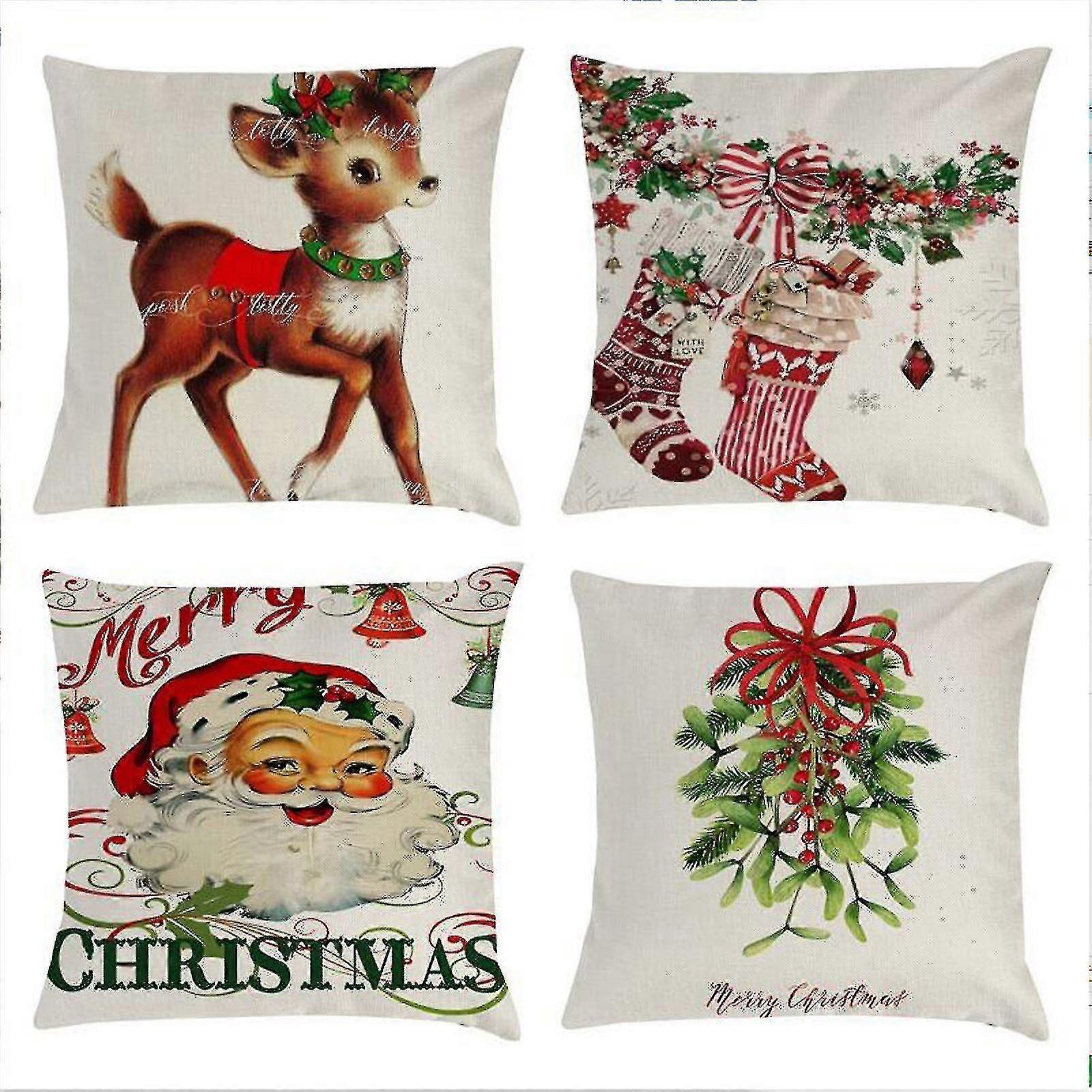 Christmas Pillow Covers Santa Claus Pattern Pillowcase Sofa Decor 4pc