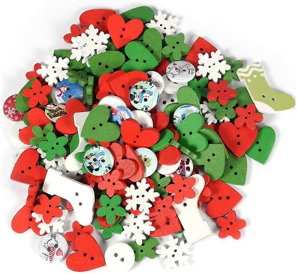 100PCS 2 Holes Mini Round Wood Buttons Assorted Pattern Cute Small Buttons 15mm Diameter for DIY Sewing Craft
