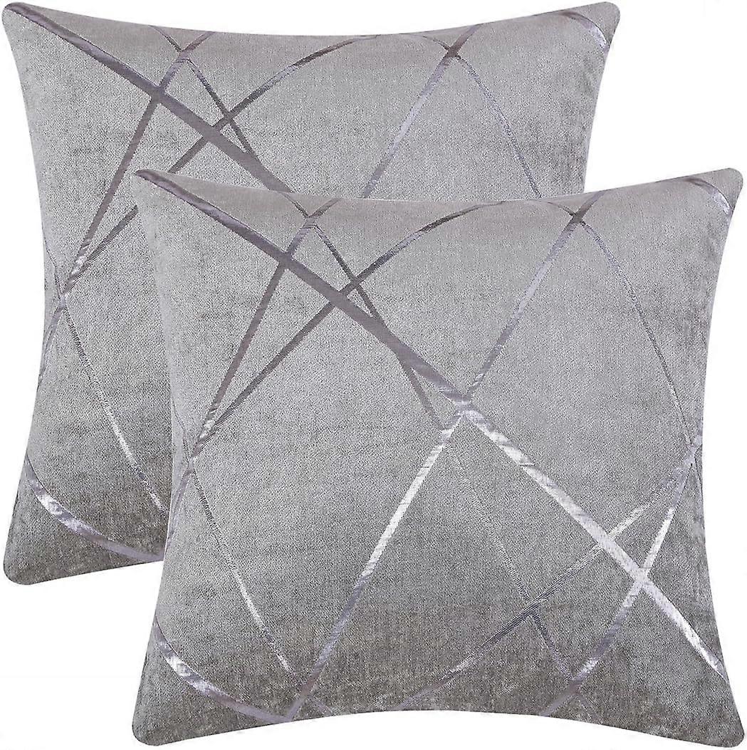 Decorative Sofa Pillowcase 45*45 cm, Sofa Thick Cushion Pillowcase, Square Grey Luxury Pillow Set of 2 (Silver Grey, 45*45 cm)