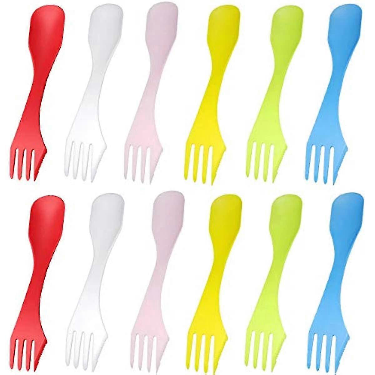 12 Pcs Fork Spoons Colorful Spork Knife 3 In 1 Outdoor Tableware Cutlery For Travelling