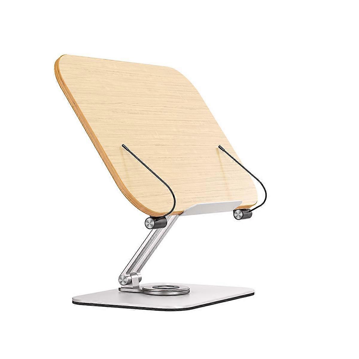 Book Stand for Reading, Adjustable Bracket with 360 Rotating Base & Page Clips, Foldable Desktop