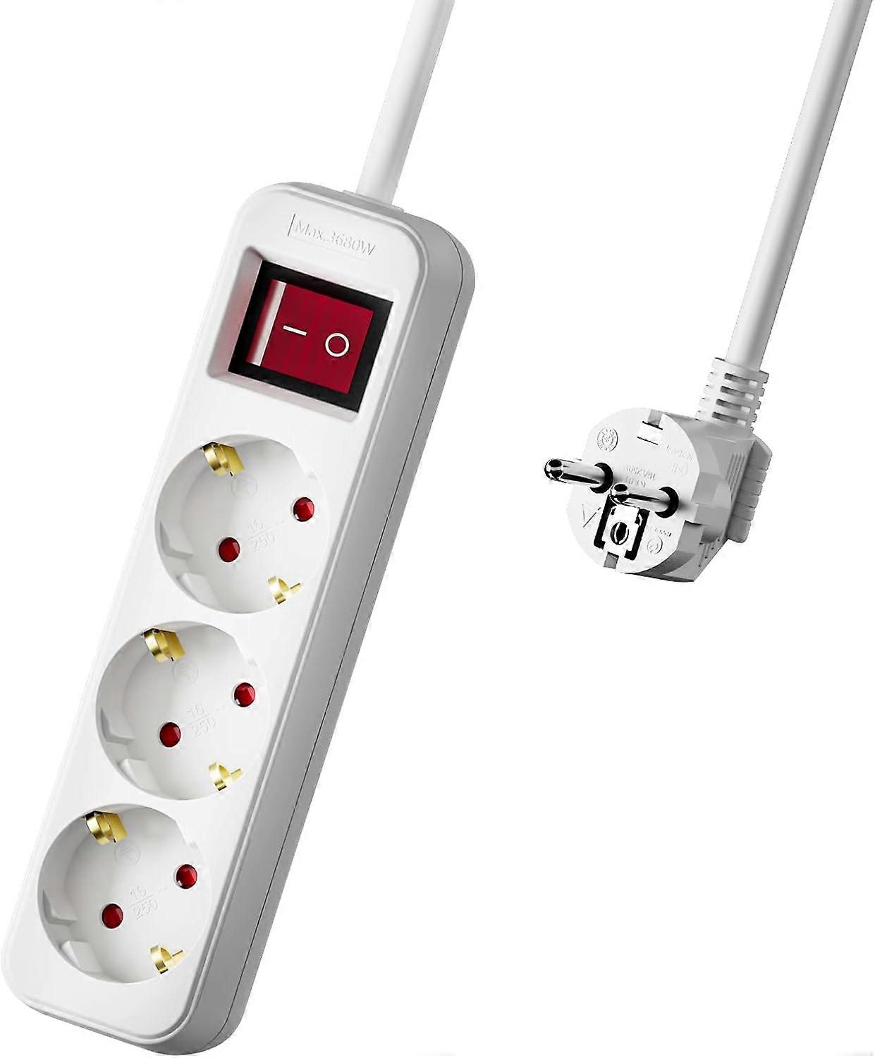 Triple Socket with Switch, Extension Cable, White, 1.5 m, Multiple Socket with Switch Edition