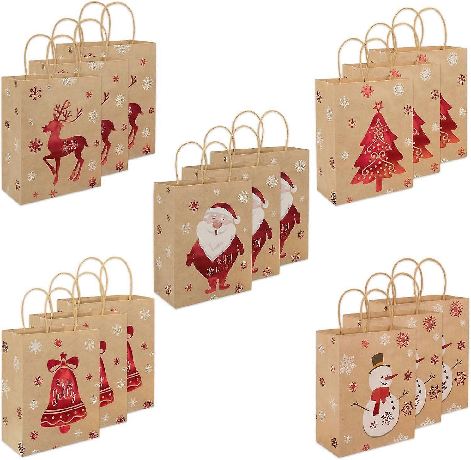 أكياس ورقية لعيد الميلاد ، أكياس تسوق ورقية بمقابض ، 5 أنماط (21 × 15 × 8)