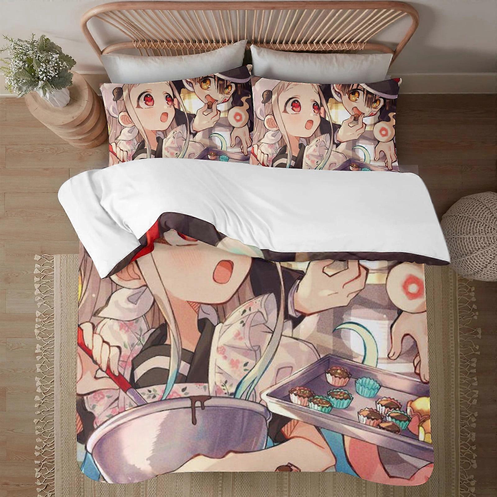 Bedding set BM598 Toilet-bound Hanako-kun Soft 3D Printed Duvet Cover Bedding Set with Comforter Cover 3 Piece Set Includes 2 Pillowcases and 1 Cover 