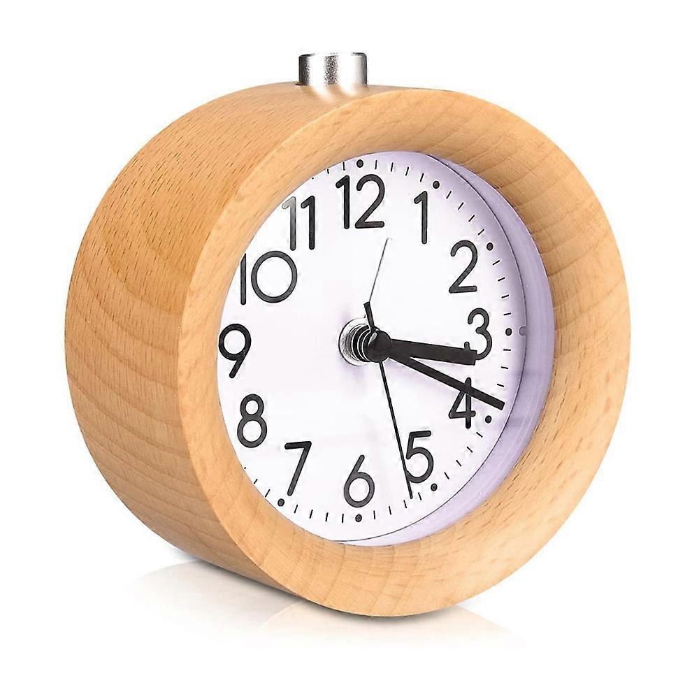 Retro Table Clock with Round - Analogue Wooden Alarm Clock
