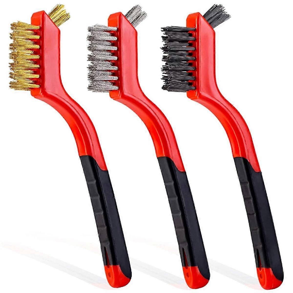 3-Pack Wire Brush Set , 7Inch Small Wire Brushes for Cleaning, Rust Remover, Dirt Cleaner, Metal Br