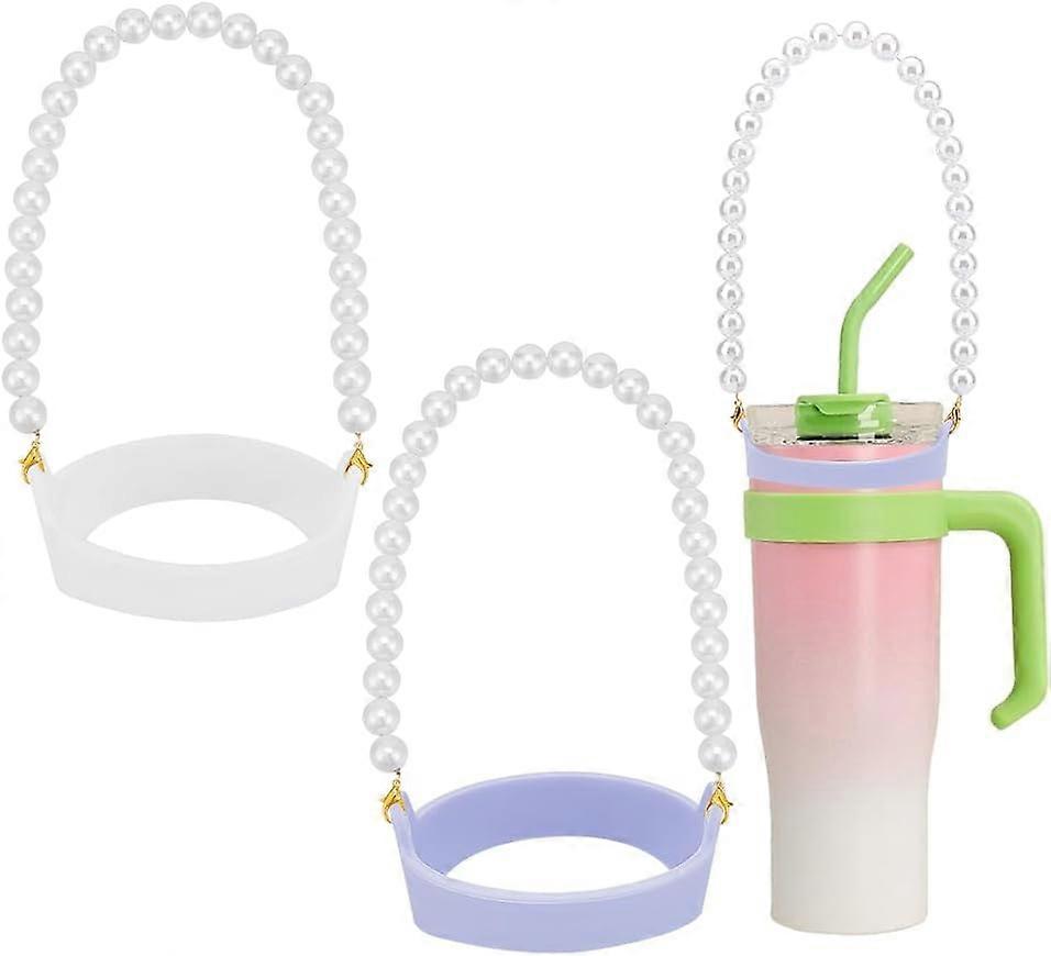 2pcs Water Bottle Holder Plastic Imitation Pearls Beaded Handle Water Bottle Carrier with Strap Water Bottle Handle Lightweight Portable Suitable for 