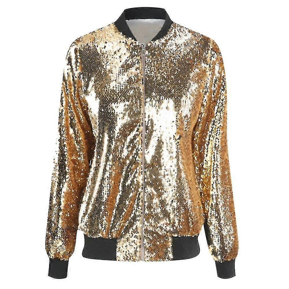 Womens Trend Sequin Stitching Cropped Top Jacket Button Nightclub