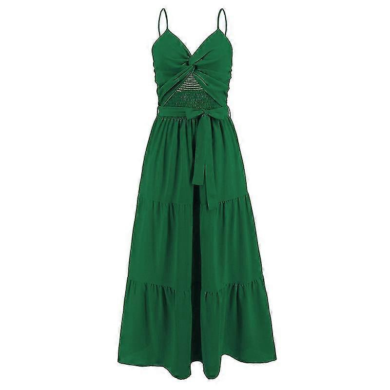 Femmes sans dos découpé Split Maxi Robe Twist Avant Halter Col Sans manches Robes d'été Balançoire
