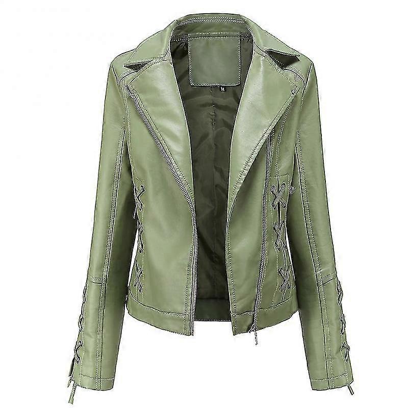 Women's Solid Zip Pocket Slim Fit Unique Sleeve Leather Jacket