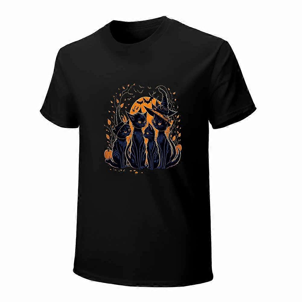 Cats in front of the moon T-shirts Halloween T-shirts Gift for cat enthusiasts Cat Short Sleeve