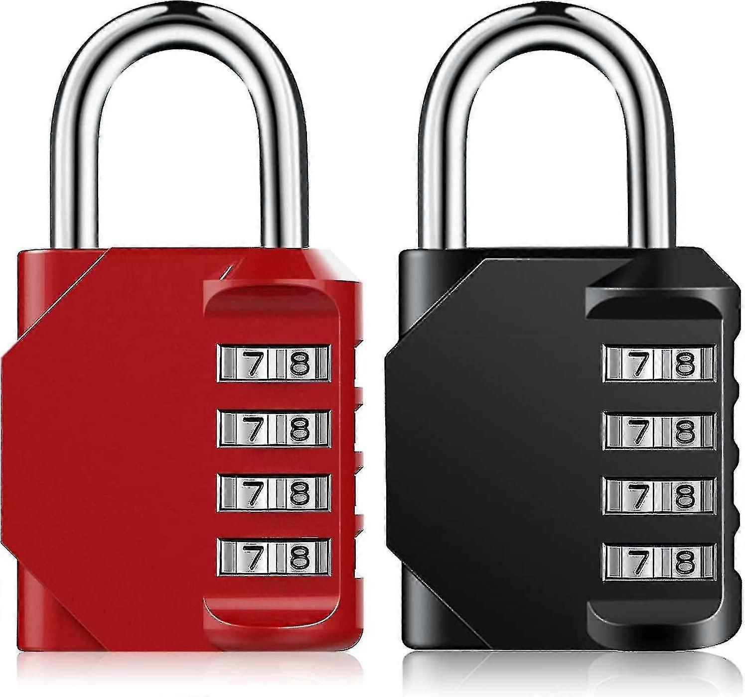 2 Pack 4 Digit Outdoor Waterproof Resettable Combination Code Padlock, Black And Red