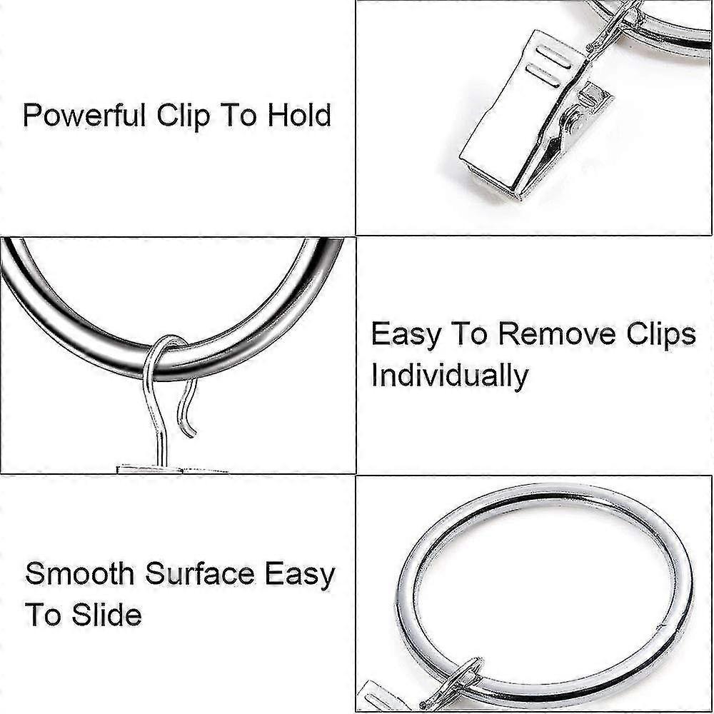 50 Pack Metal Curtain Rings With Clips Hooks 25mm Internal Diameter Wuqx