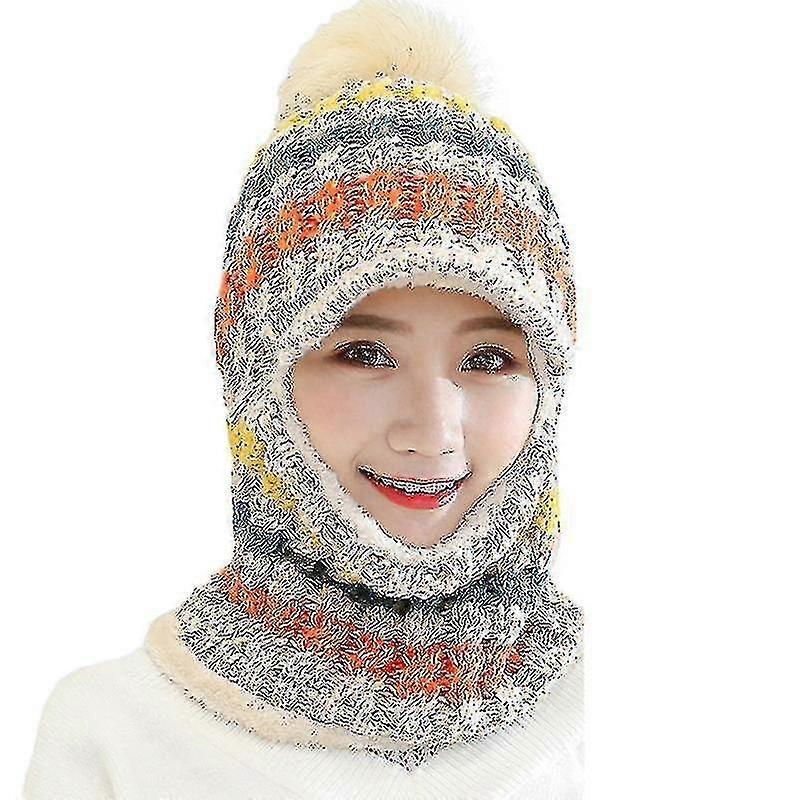 Womens Winter Windproof Warm Knitted Pom Hat Scarf Set