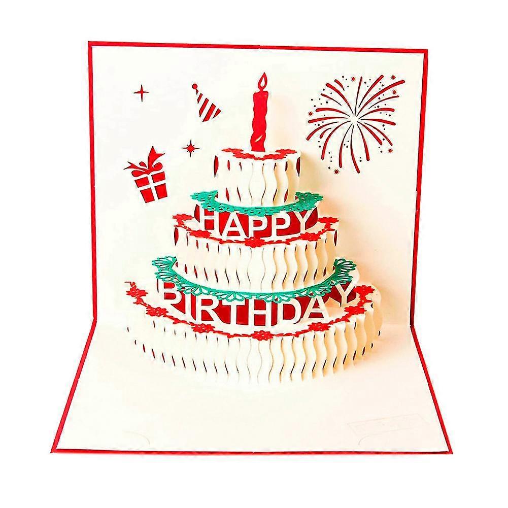 Postcard Greeting Gift Cards Paper 3d Handmade Pop Up Laser Cut Vintage Cake With Red