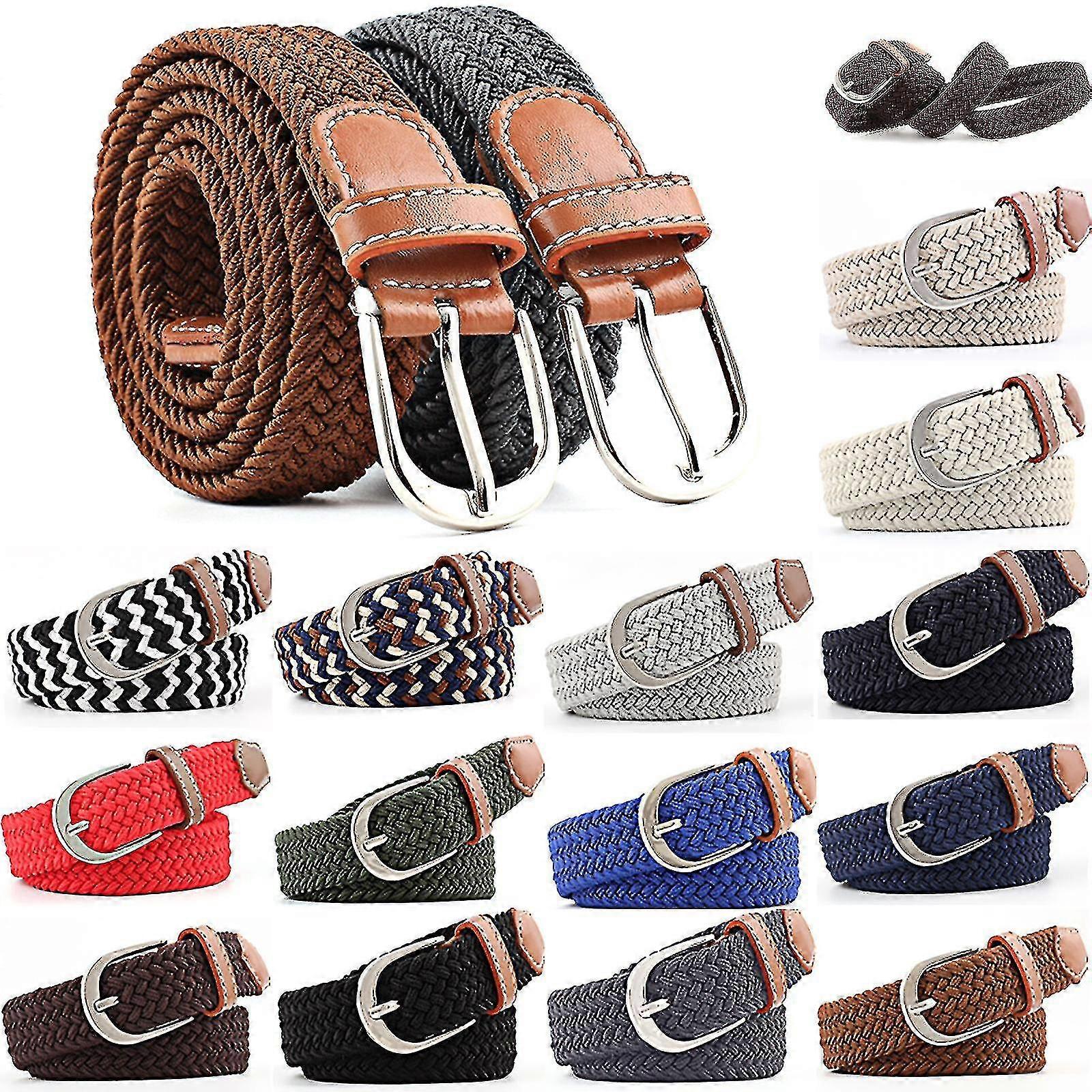 Unisex Elasticated Webbing Braided Stretch Plaited Woven Buckles Belts