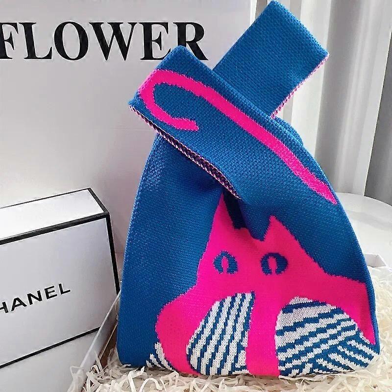 Advanced Retro Contrasting Color Handbag Knit Bag Wrist Bag Korean Version Cat Bag Versatile Handbag for Women