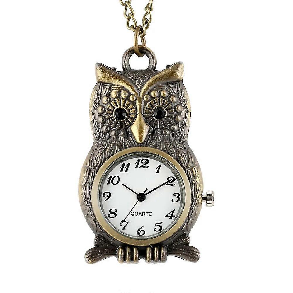 Tiny Cute Owl Shaped Pendant Necklace Pocket Watch for Kid Men Women Retro Quartz Pocket Clock Gifts Arabic Numerals Dial