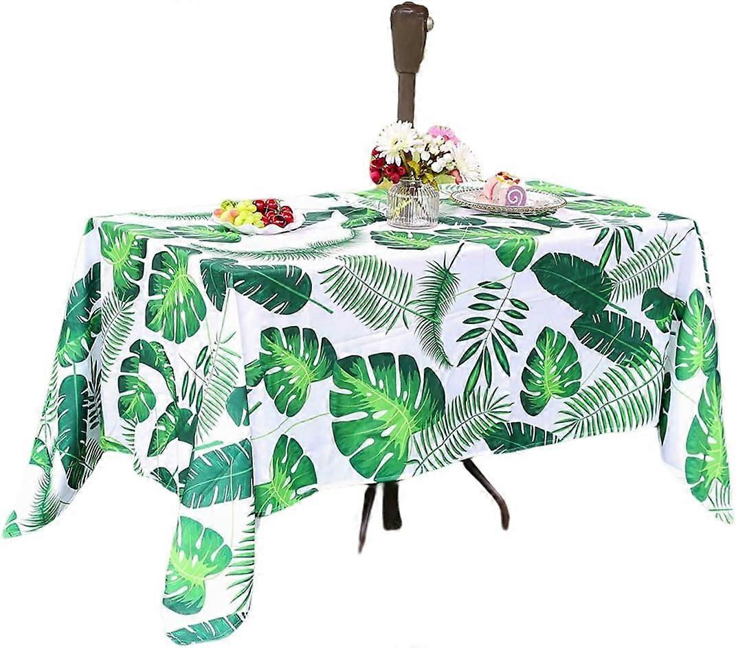 Timeless Beauty 137x274cm Rectangular Tablecloth Palm Leaf Indoor Outdoor Waterproof with Umbrella Hole and Zipper Closure for Patio Garden Parties an