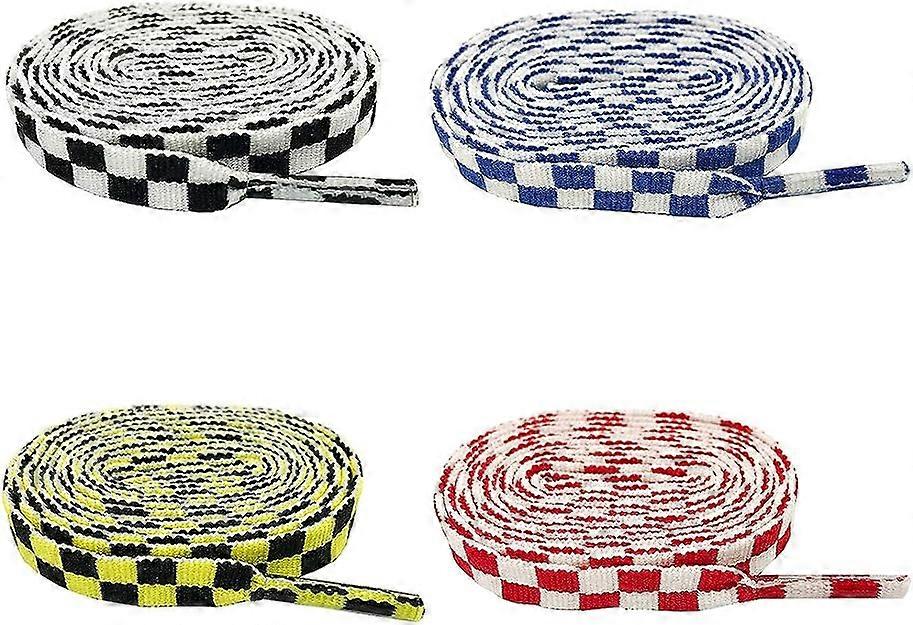 4 pairs of mosaic printed shoelaces (4 colors), flat shoes replace sneaker shoelaces exchange -1.5M*1cm - black/yellow/red/blue