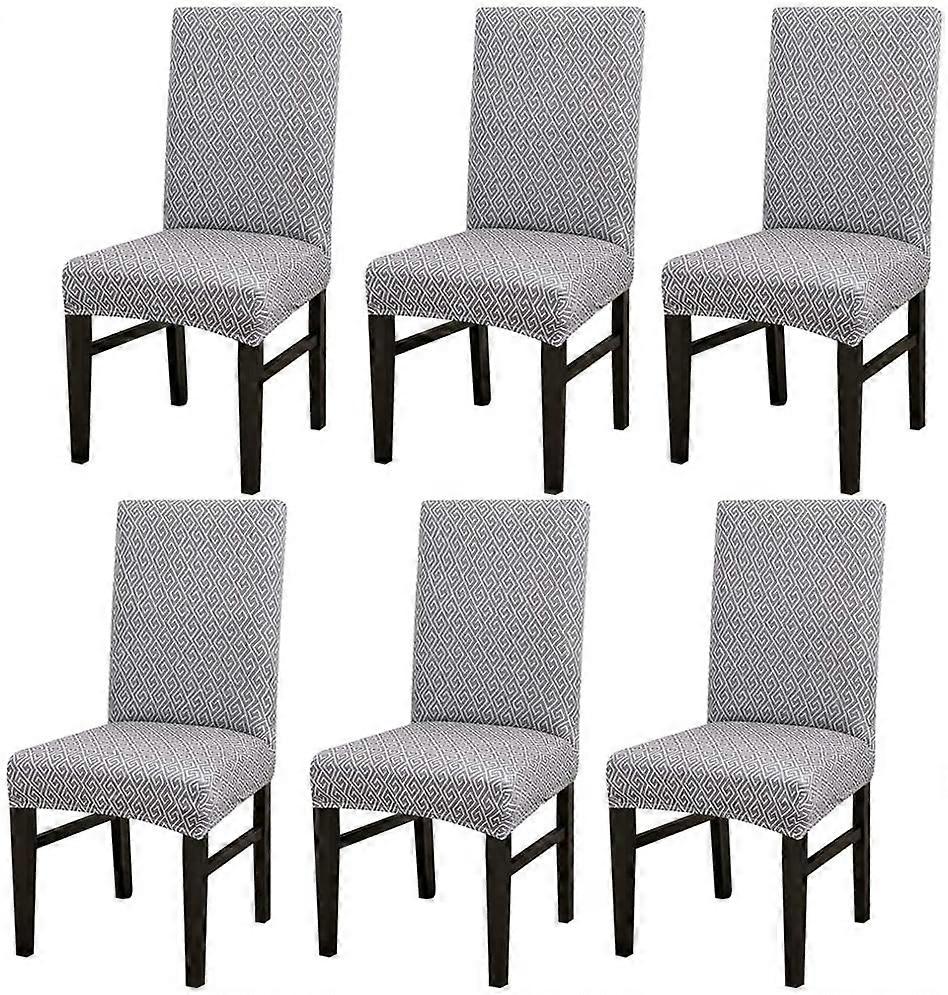 סט כיסוי כיסא אוכל נמתח סרוג Jacquard של 6 כיסויי כיסא נשלפים דקורטיביים (אפור סרוג)