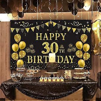 30 Anni Banner di Buon Compleanno Decorazioni di Festa per Donna Uomo, Poster Tessuto Nero Oro Cartello 30e Compleanno Striscioni Sfondo Fotografico Bandiera Happy Birthday, 180x110cm