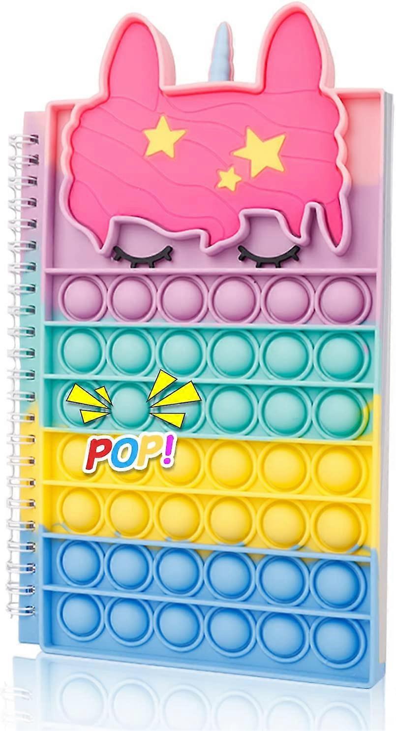 Pop Bubble Fidget Notebook, Popper Notebook for Jenter Gutter, Stressavlastende Fidget Notes Arbeidsbok for barn Skole Hjemmekontor (Enhjørning / Regnbue)